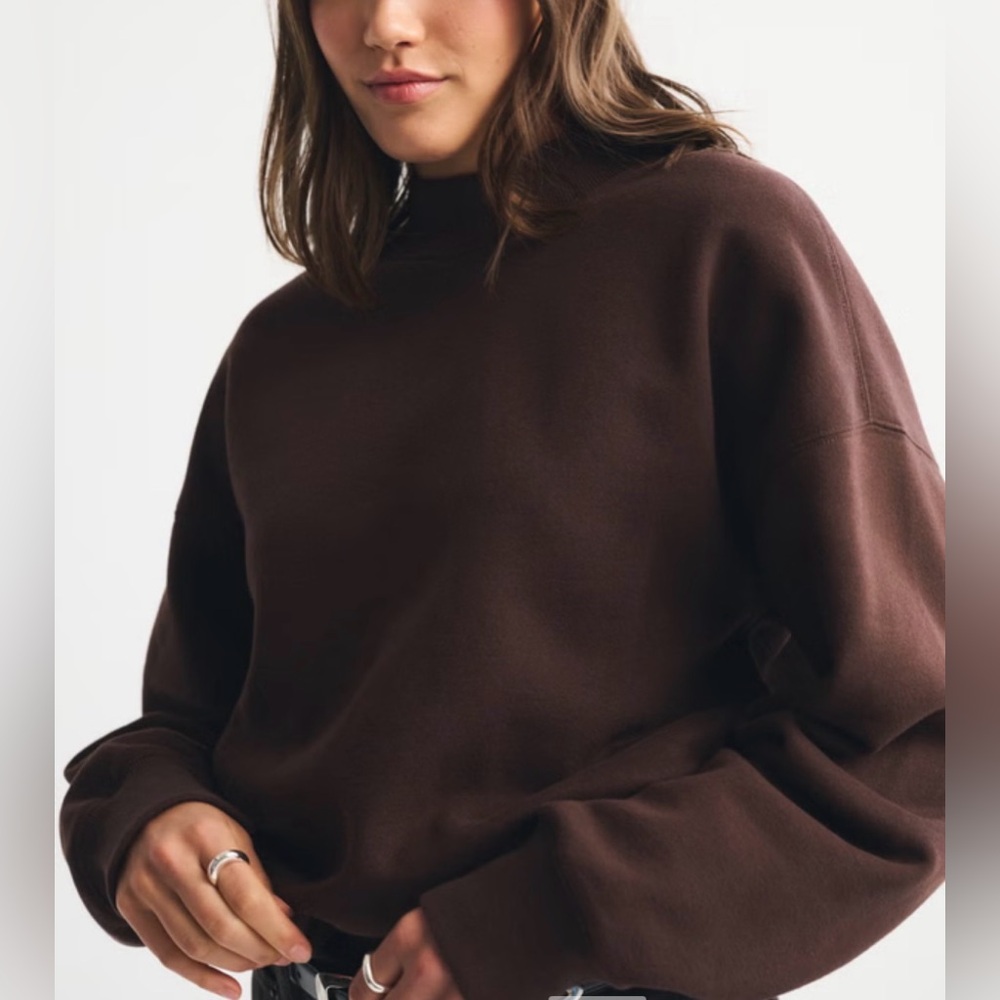 NWT Abercrombie & Fitch Sunday Mockneck Crew in Dark Coffee XS - Picture 5 of 7